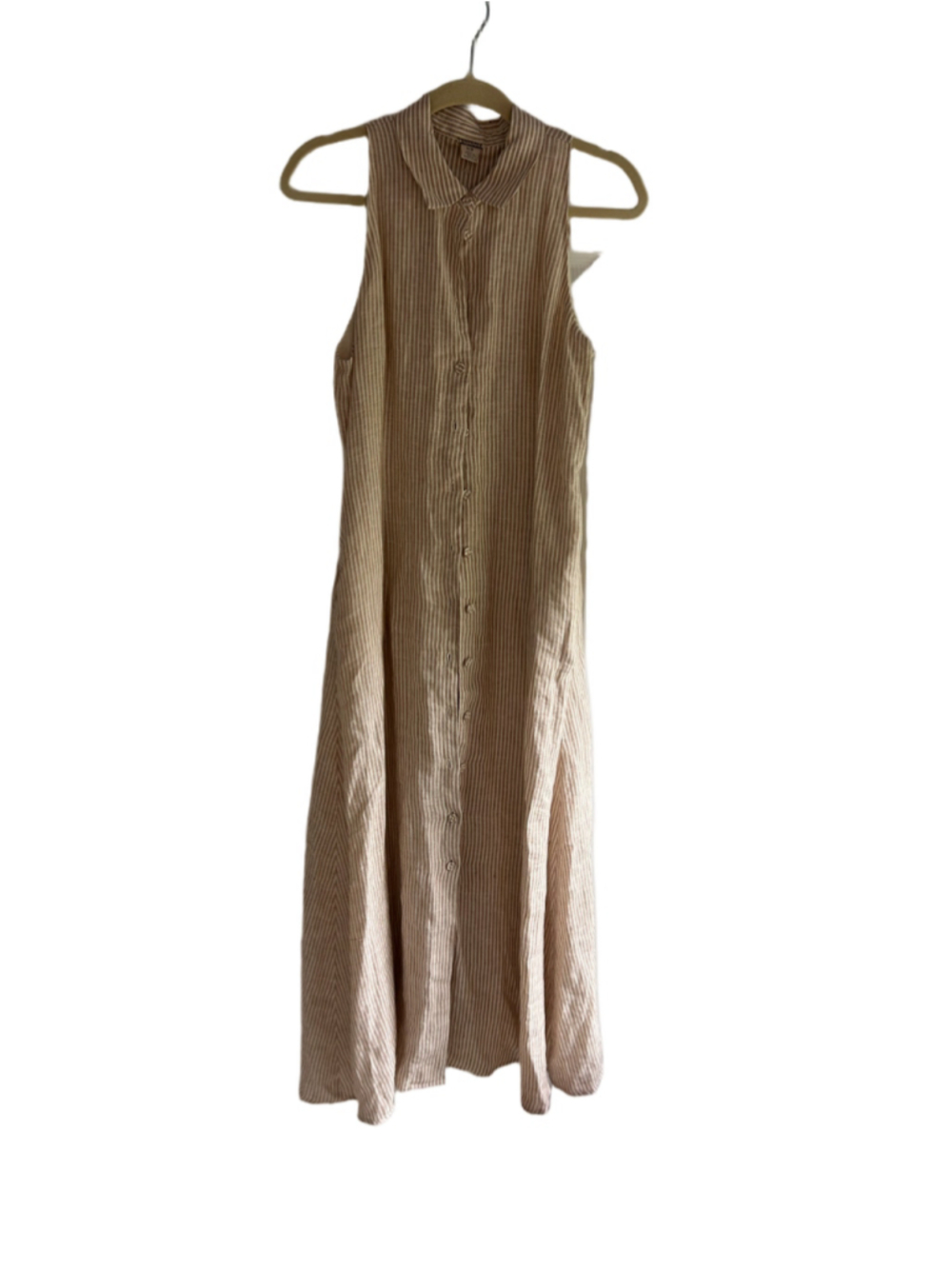 Women's Magaschoni Midi Dress Size M Beige White Striped Linen